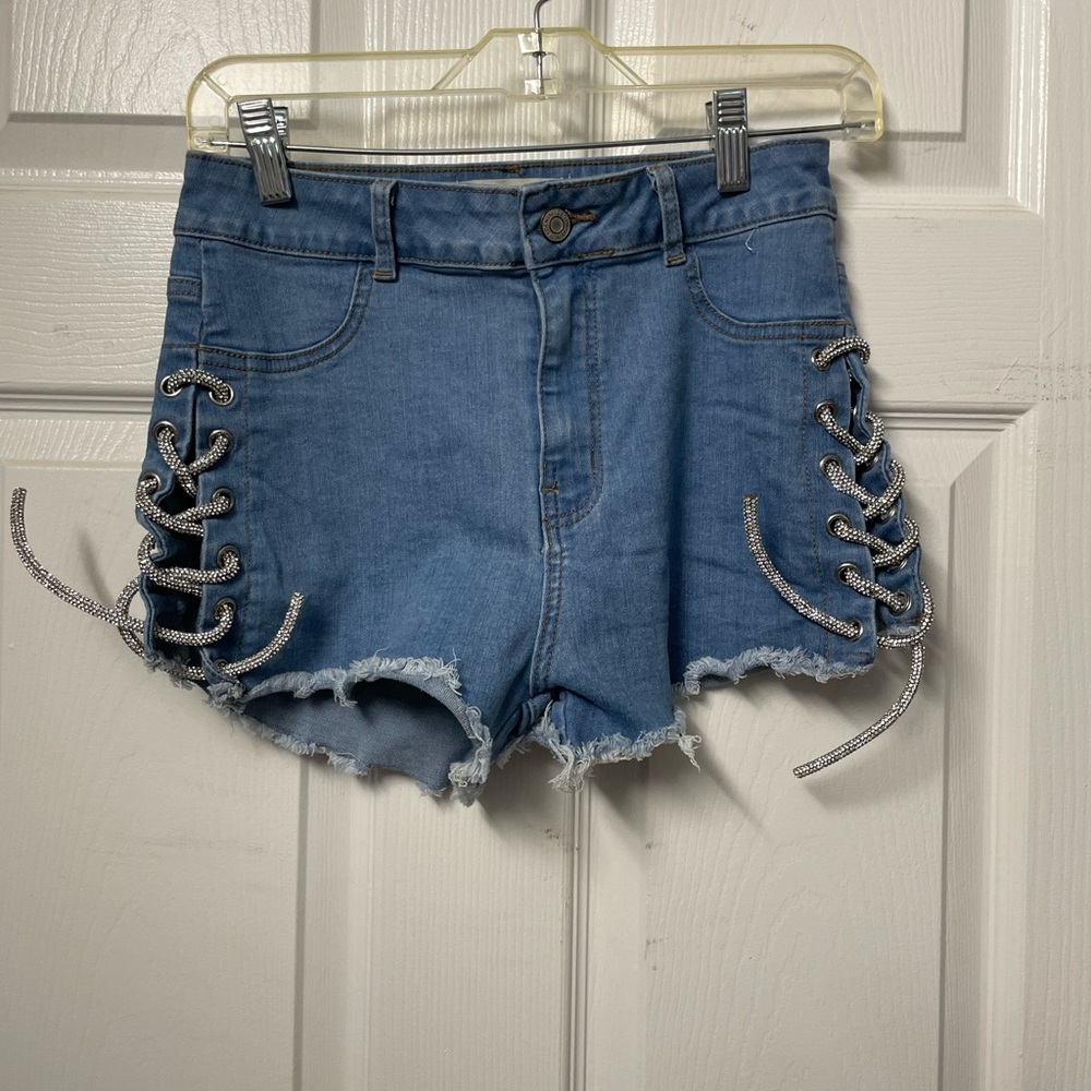 Blue Denim Lace-Up Women Shorts